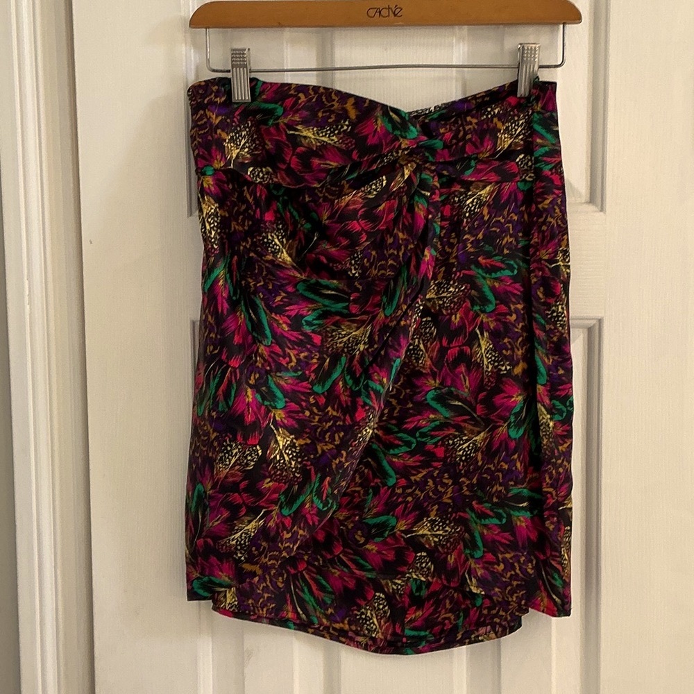 NWOT The Kooples Feather Print Multicolor Silk Mini Skirt